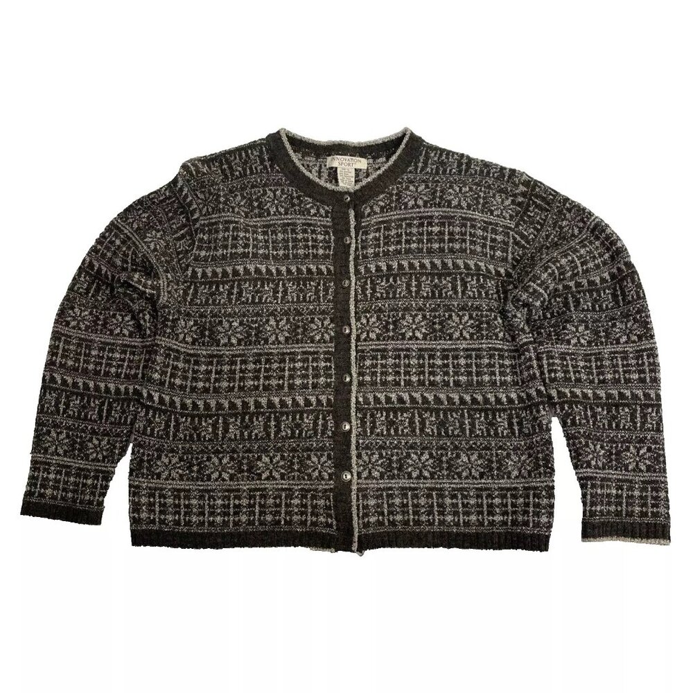 Innovation Sport Women's Gray and White Sweater Large Acrylic Wool Polyester